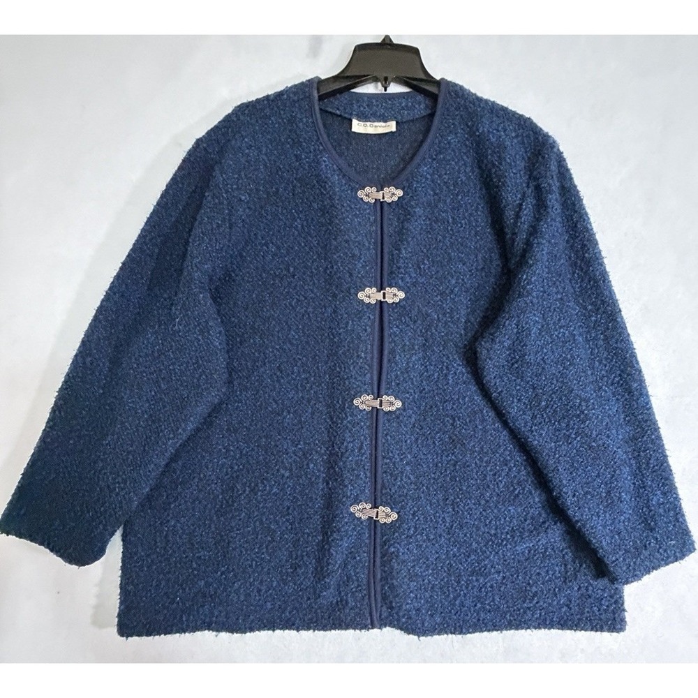 Cardigan Dark Blue Scoop Neck LS Layered Sweater Size 2X Hook And Latch Closure